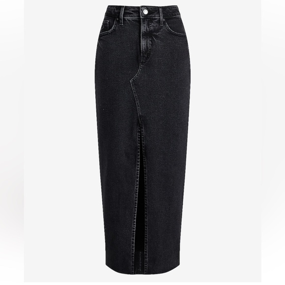 Raw hem waist - high Waisted Black Denim Maxi Skirt with Back Slit - Size 2 NWT - Picture 3 of 15